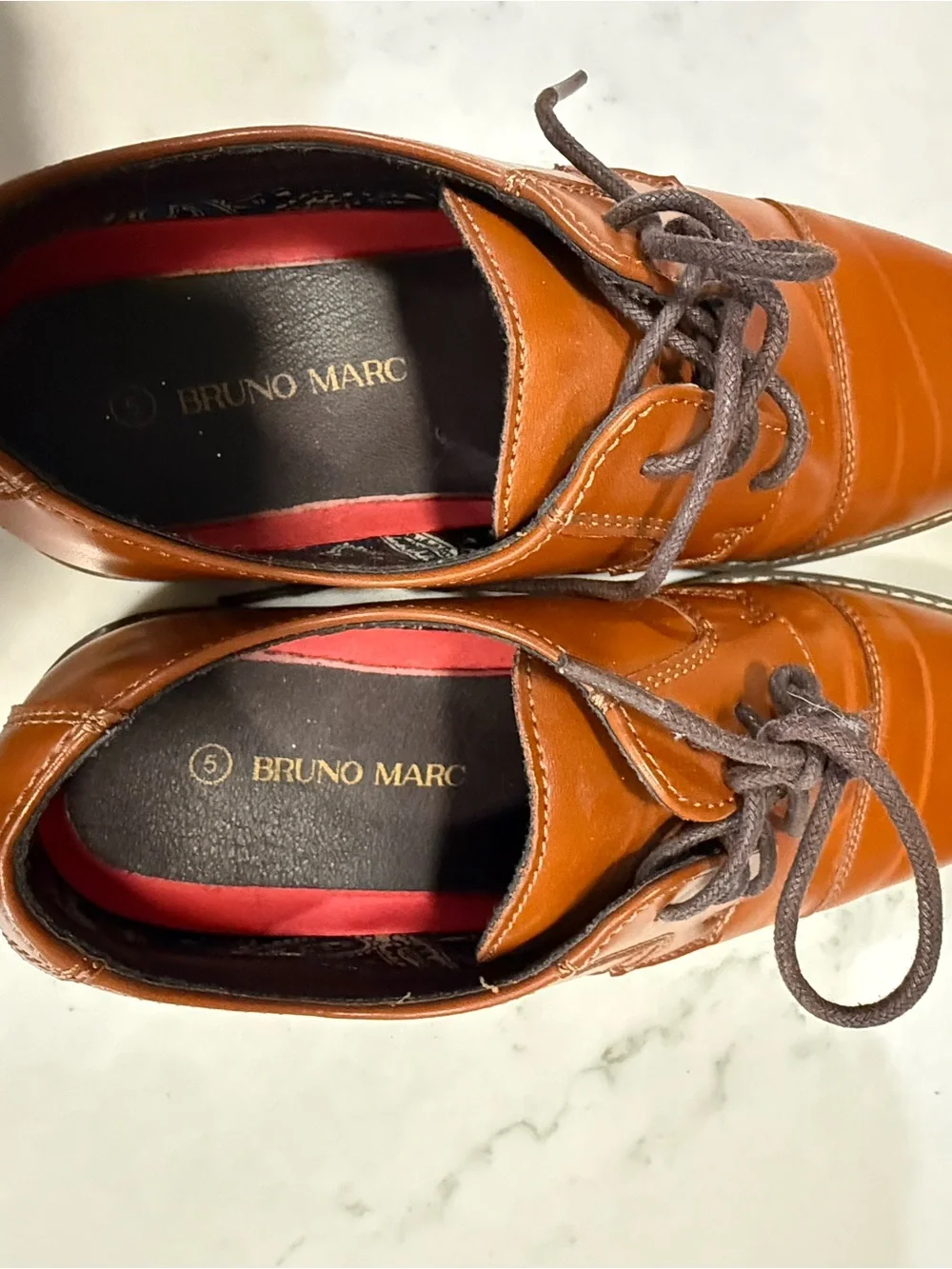 Classic Tan Lace-Up Kids Dress Shoes with Stitched Detail